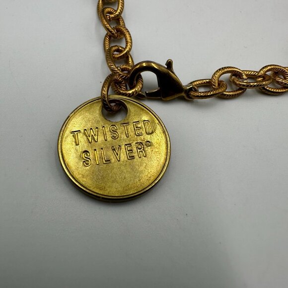 Twisted Silver Brand Bracelet Gold Tone Chain Link Medallion Charm 7.5 Inch - Picture 4 of 8